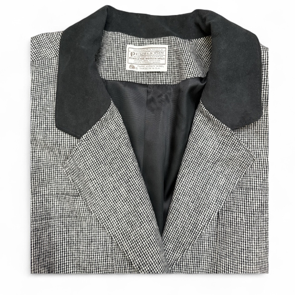 Pendleton Vintage Bomber Jacket Houndstooth Black… - image 3